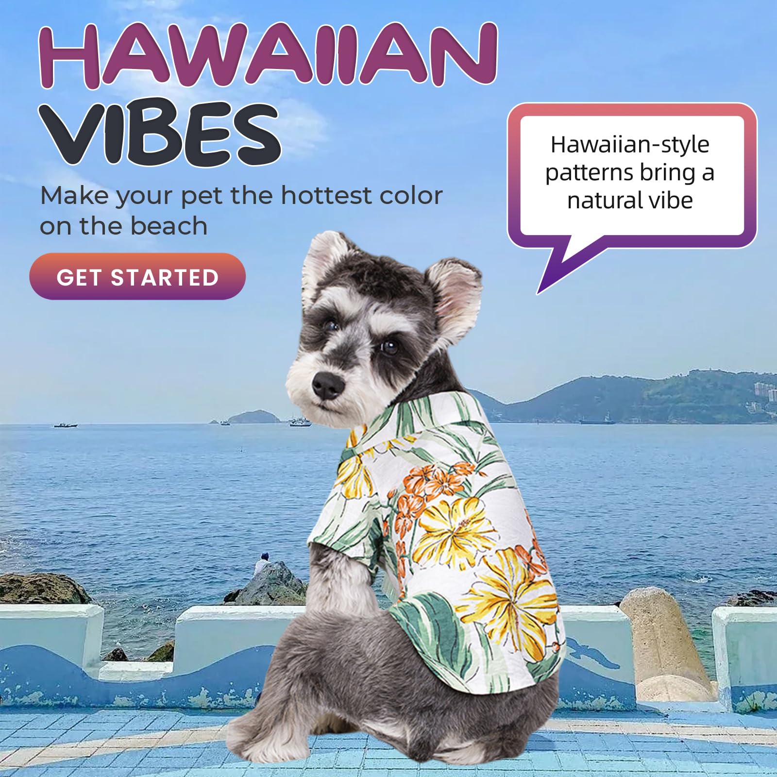 Hawaii Dog Shirt, Pet Summer T-Shirts Dog Style Floral Breathable Cool Clothes Hawaiian Shirts For Small Dogs And Cats Owner And